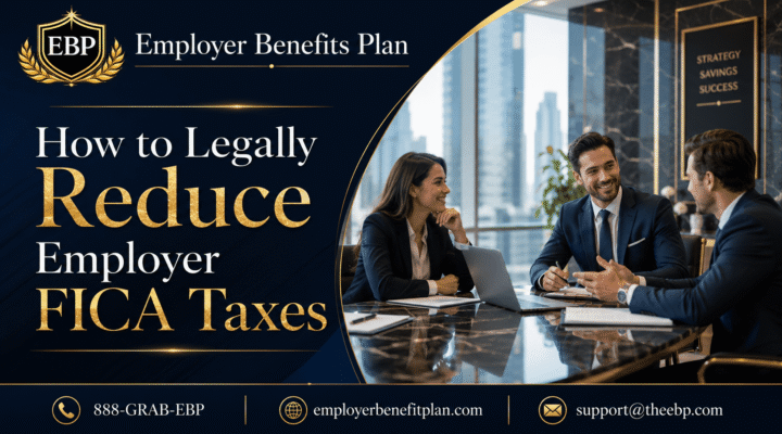 Business professionals discussing how to legally reduce employer FICA taxes through payroll tax savings and benefit strategy