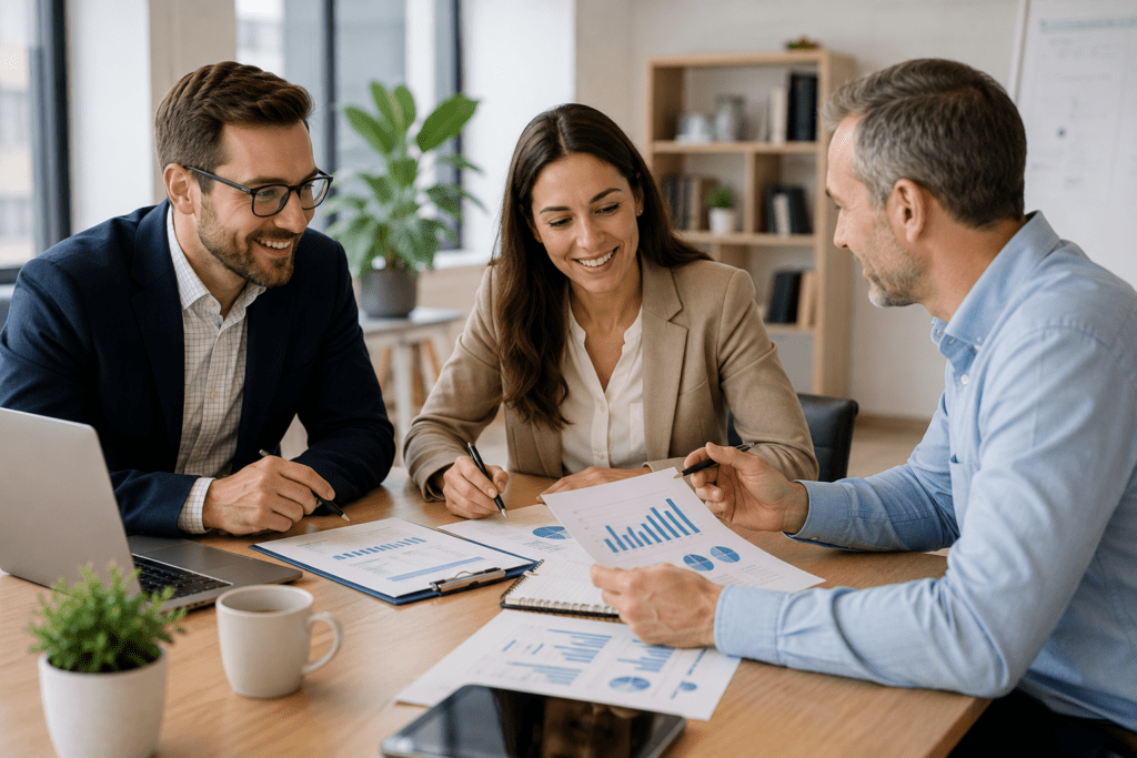 Employers discussing about the employer benefit plan implementation